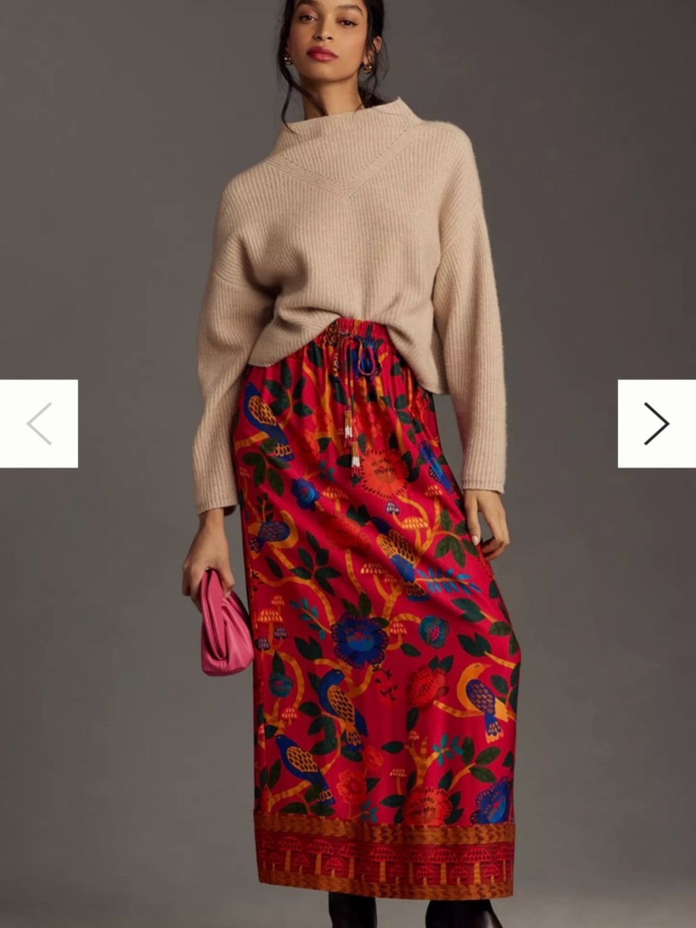 FARM Rio Red Floral Maxi Skirt with Multicolor Botanical Print